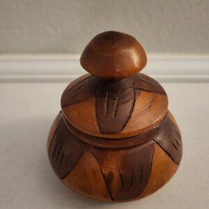Vintage Hand Carved Wooden round Trinket Box w/Lid Floral Pattern Boho Design